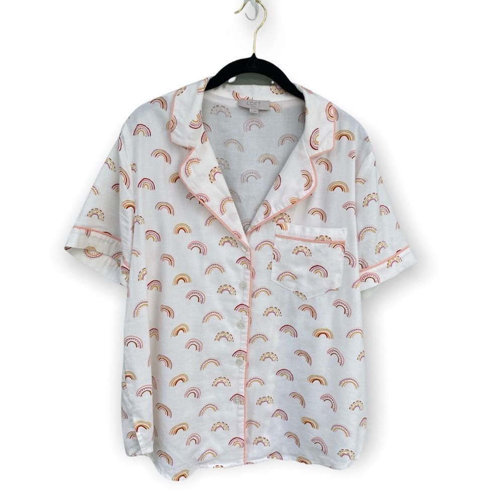 Ann Taylor Loft Sz M Rainbow Button Down Sleep Shirt